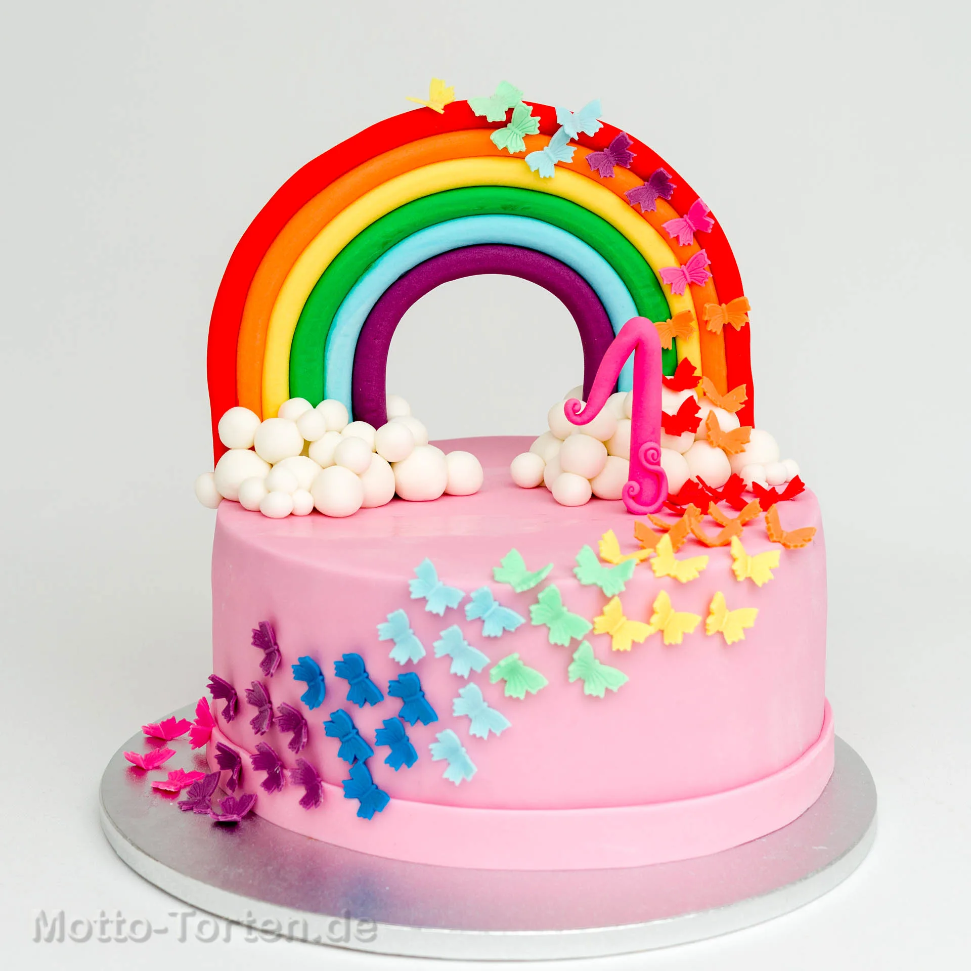 Geburtstagstorte mit Schmetterling und Regenbogen