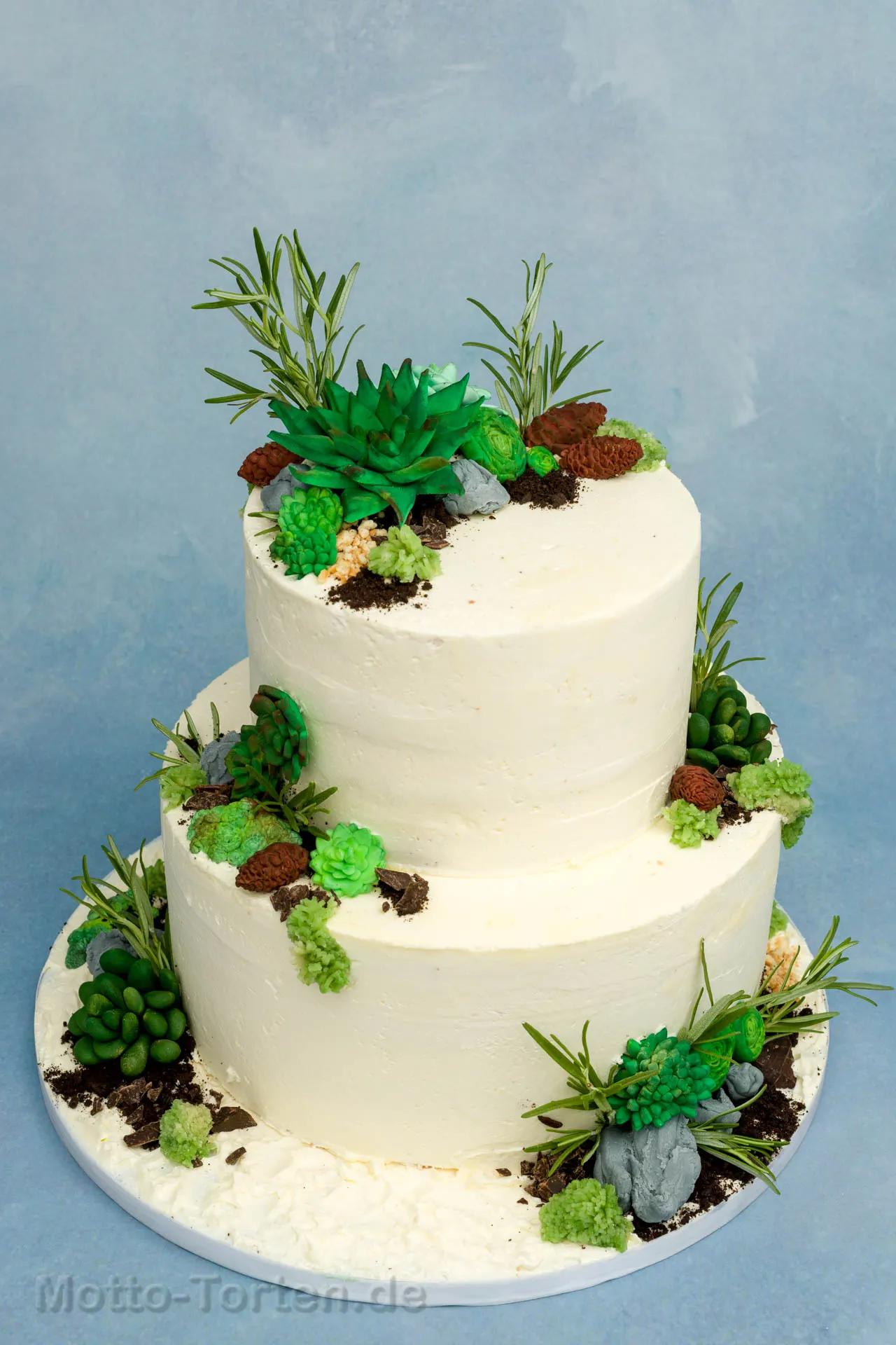 Hochzeitstorte mit Sukkulenten aus Zucker