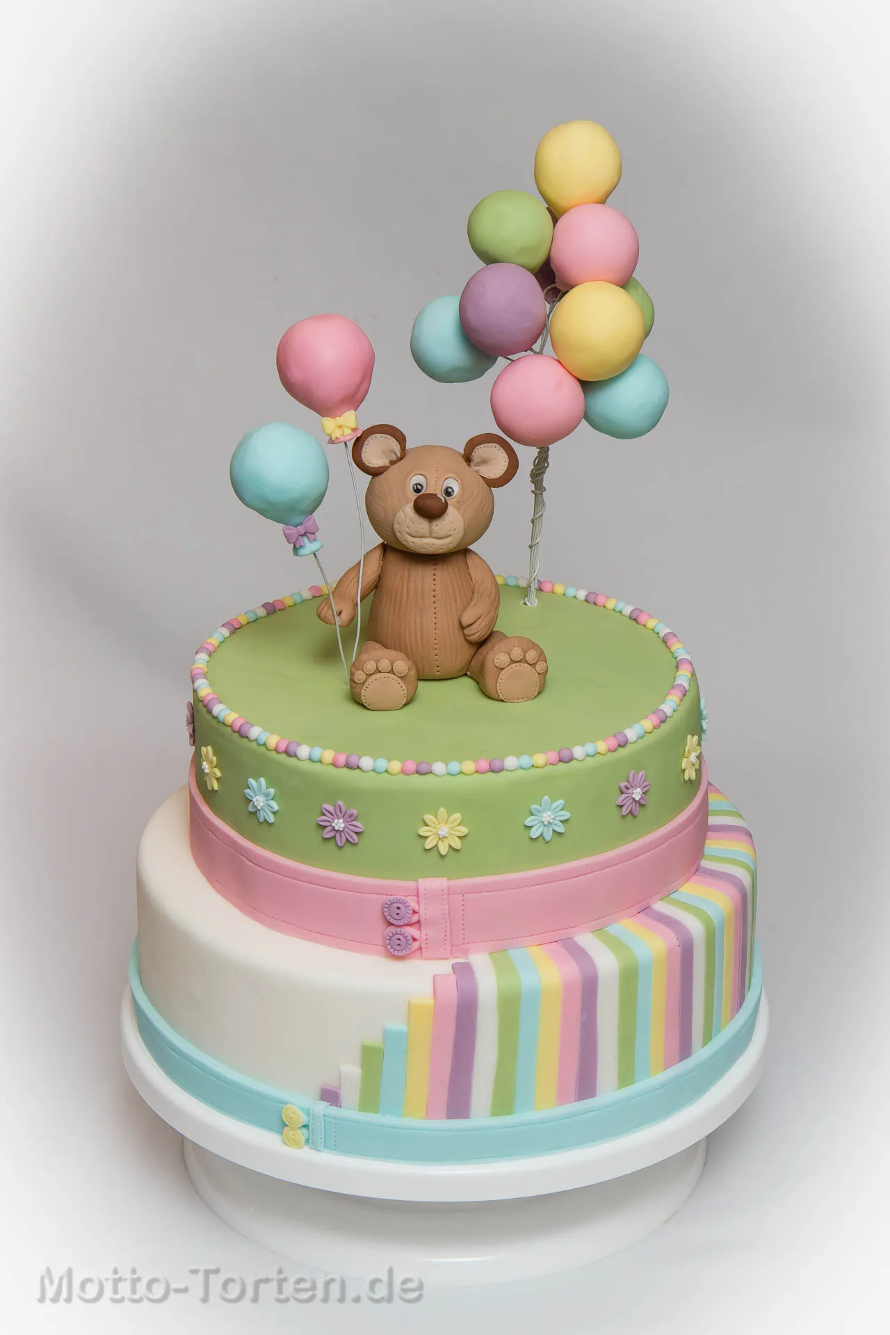Tauftorte mit Teddybär und Luftballons zur Tauffeier