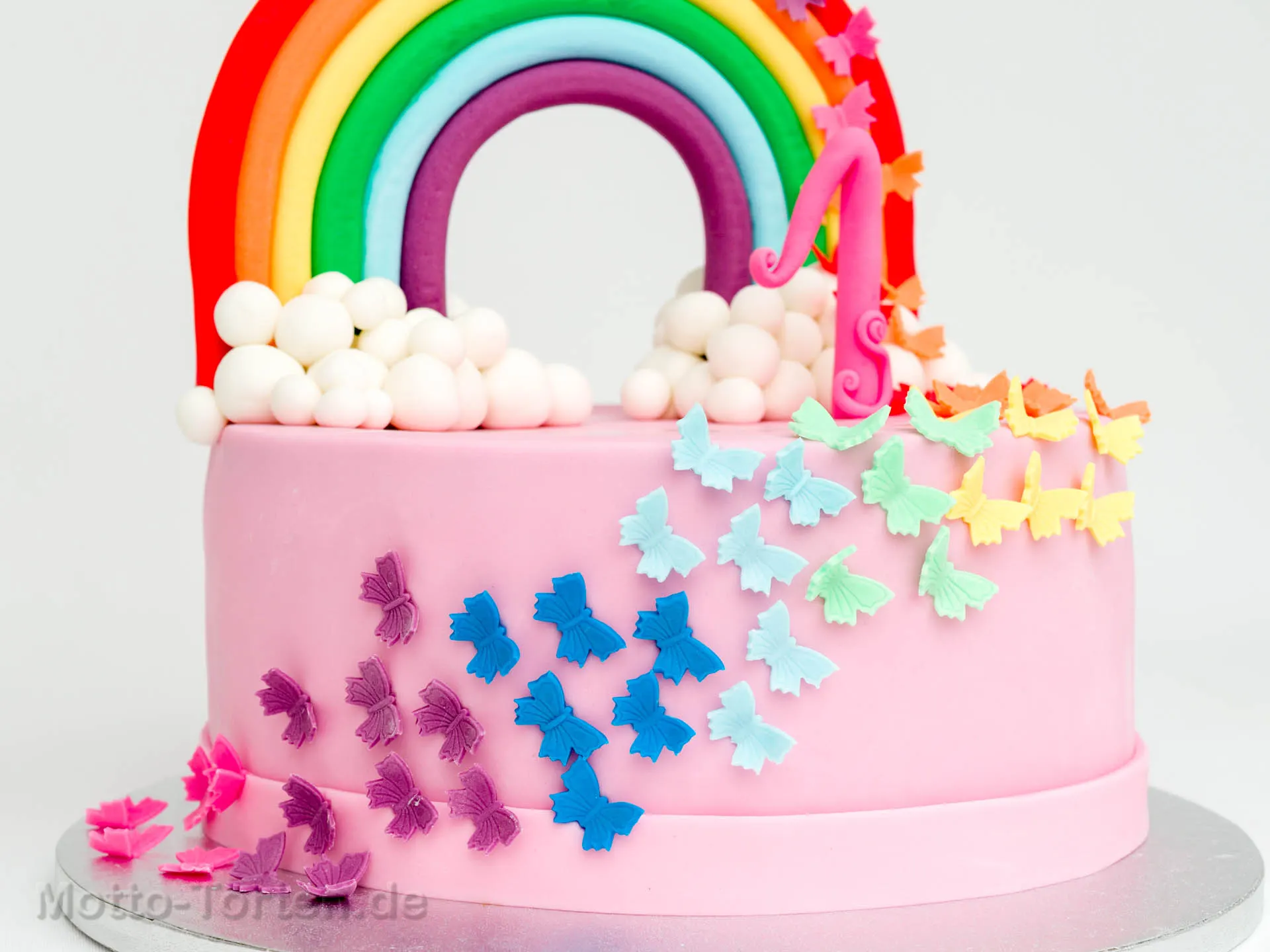 Geburtstagstorte mit Regenbogen aus Fondant